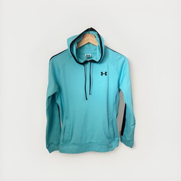 Under Armour Athletic Sweatshirt Pullover Hoodie Teal Aqua Blue Black Gym S - Picture 1 of 5
